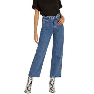 Levis Premium Denim Ribcage Straight Ankle Jeans in medium blue Georgie wash 26